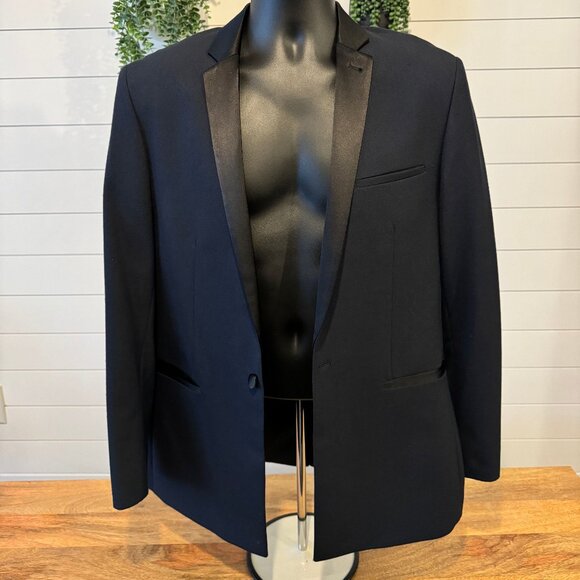 MENS ASOS Navy Blazer with Black Lapel - Picture 1 of 4